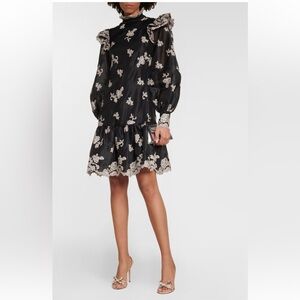BRAND NEW $2,945 ERDEM Nella floral embroidered silk minidress Size 6, 100% Silk